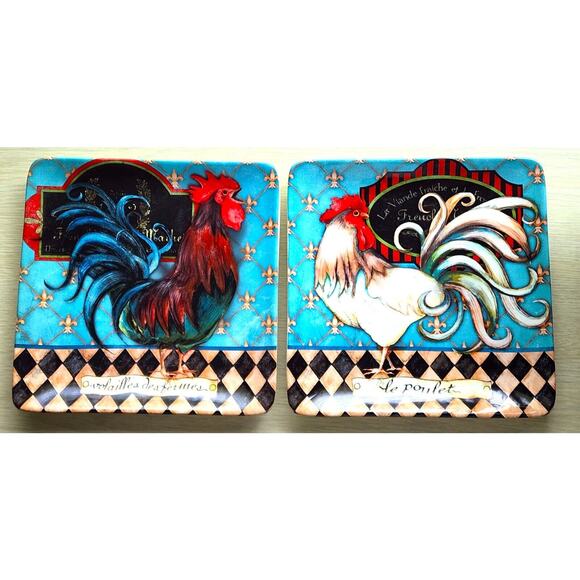 PLATES-SALAD/LUNCH/BUFFET-CERTIFIED INT'L-French Barnyard-Roosters-Colorful - Picture 4 of 13